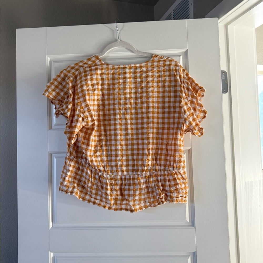 Warehouse Women’s Mustard Yellow Gingham Peplum Hem Top - Picture 7 of 14